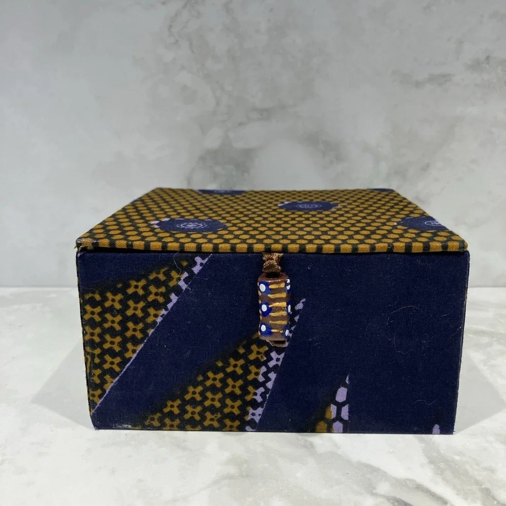 Fabric Keepsake Gift Box Geometric Boho Print Purple Red Gold Velour Lining  6